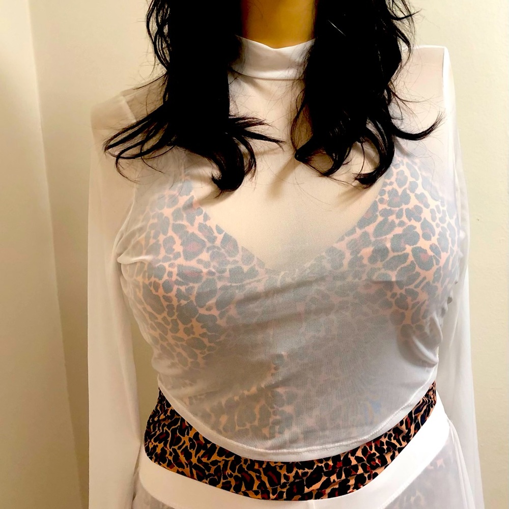 Plus size 2 piece white sheer swimsuit cover up